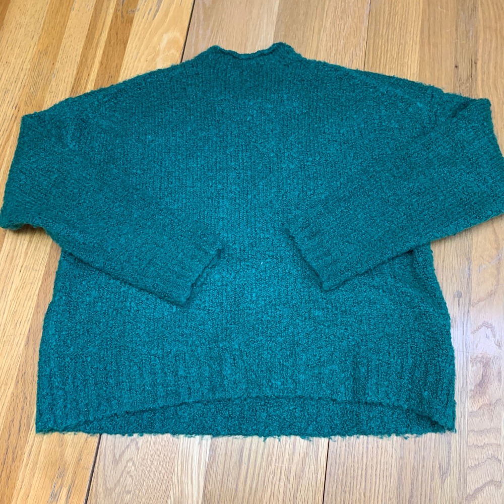 J. Crew Womens Emerald Green Boucle Wool Alpaca Blend Mock Neck Sweater Large - Picture 4 of 6